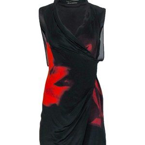 All Saints Black and Rust Silk Draped Dress
